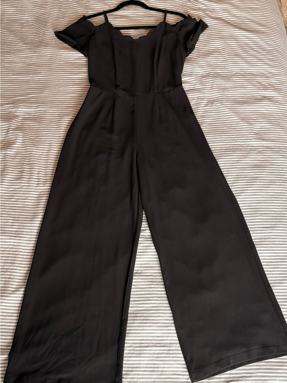 Monteau Black Scallop Off-Shoulder Wide Leg Jumpsuit Size S - Picture 5 of 9
